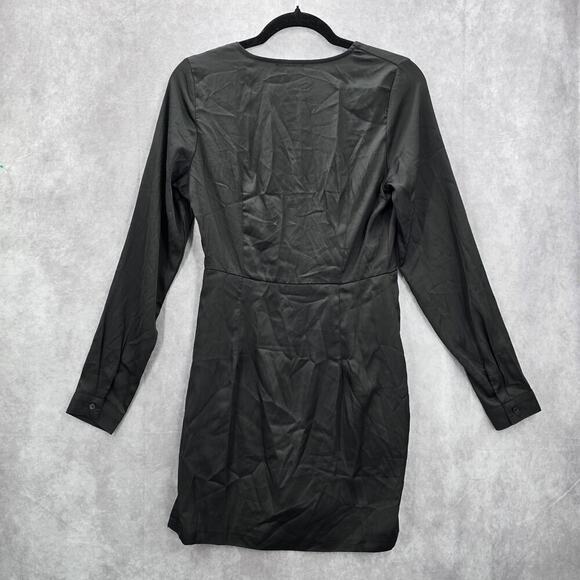 Fashion Nova Black Wrap Y2K Retro Club Long Sleeve Knee Length Dress Medium - Picture 2 of 8